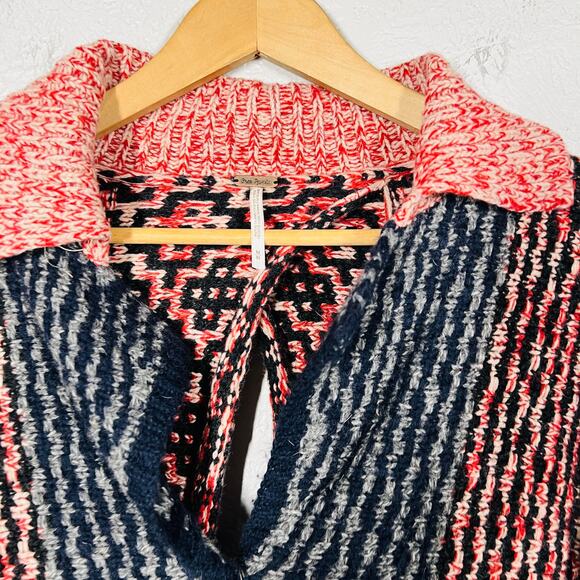 Free People Y2K Open Back Cardigan Casual Knit Collar Snap Front - M - Picture 2 of 6